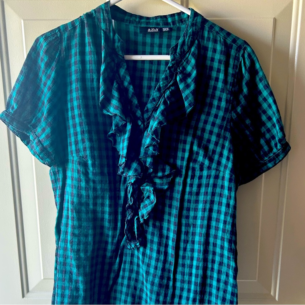 a.n.a. Blue and Black Checkered Blouse